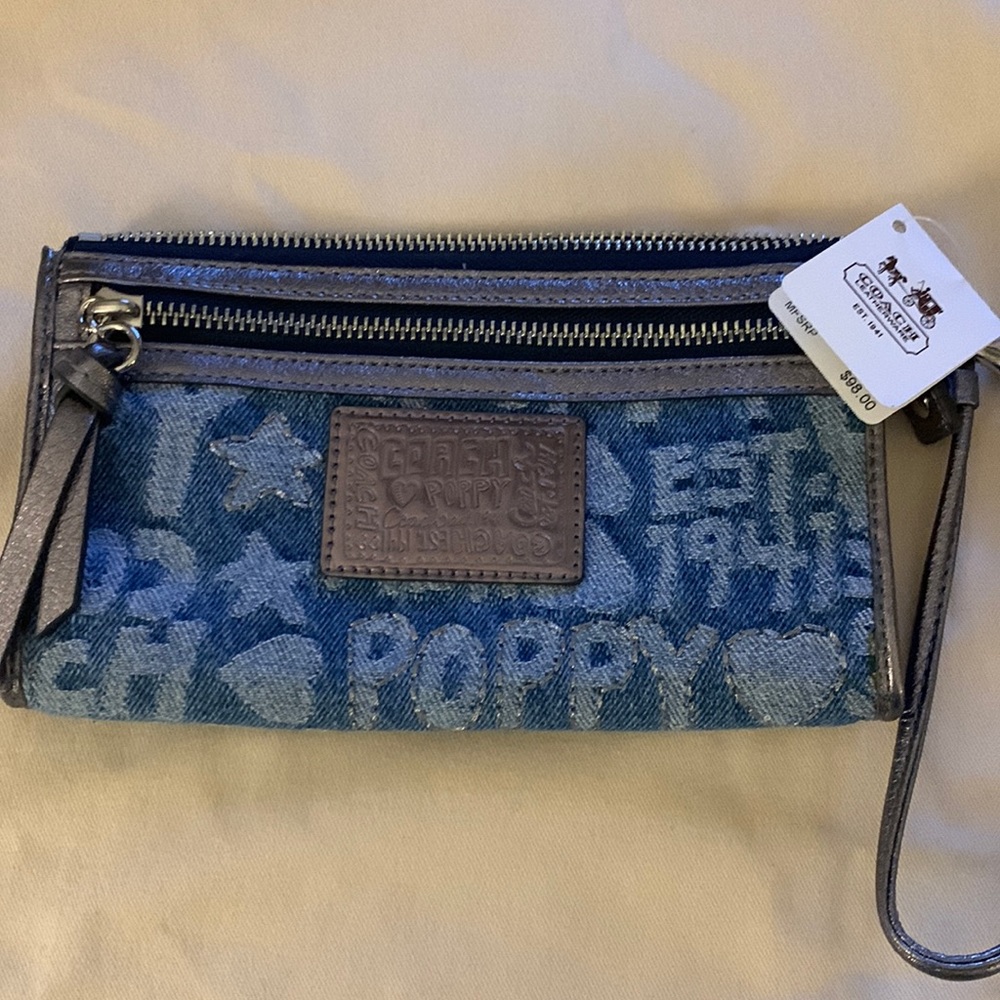Denim coach wristlet